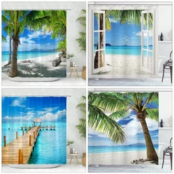 Seaside Scenery Bathroom Shower Curtain Tropical Ocean Beach Palm Tree Leaf Washable Shower Curtains Polyester Fabric Home Decor