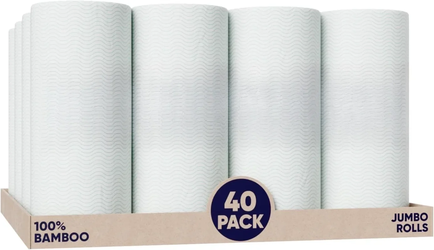 Bamboo Paper Towels - 40 Rolls of Ultra Absorbent and Durable Paper Towels for Sustainable Cleaning - FSC-Certified,