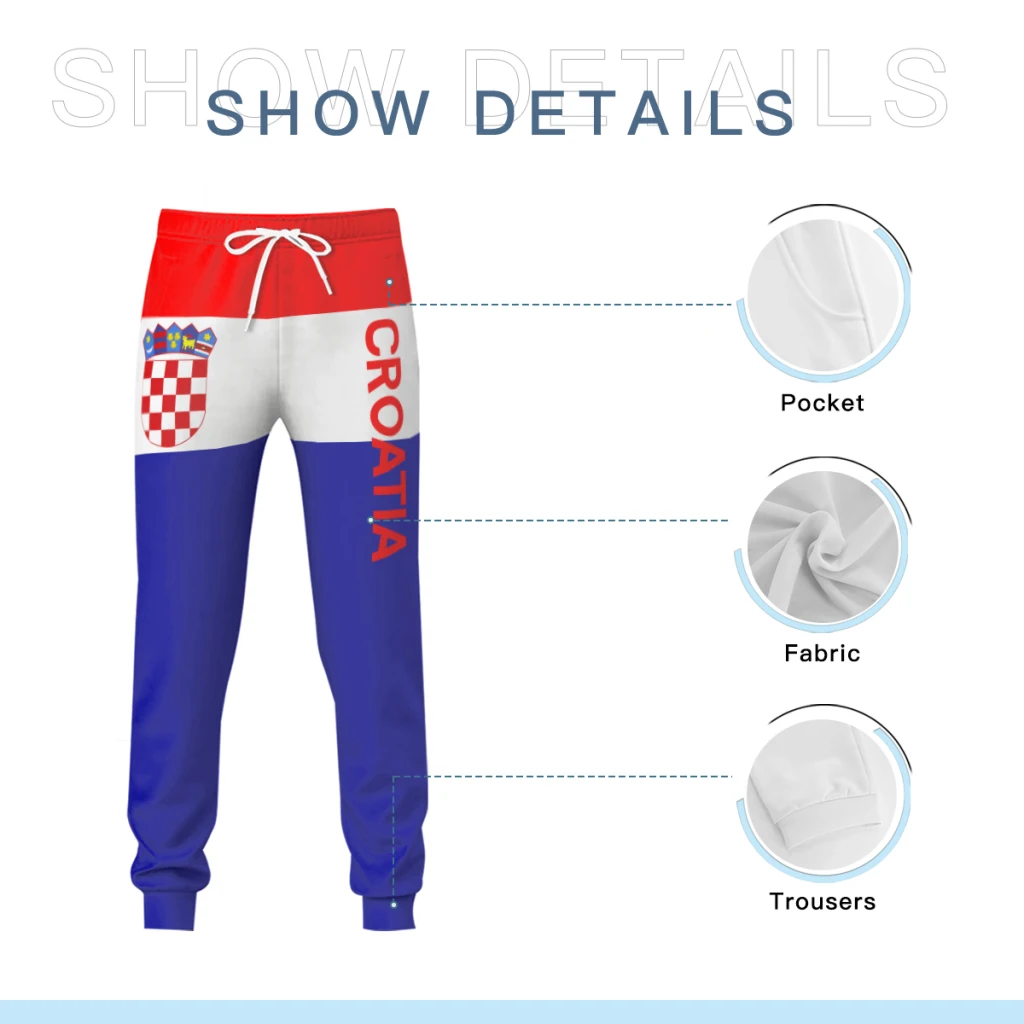 Pantalones de chándal con emblema de la bandera de Croacia para hombre, pantalones con bolsillos para correr, fútbol, deportes multifunción con cordón