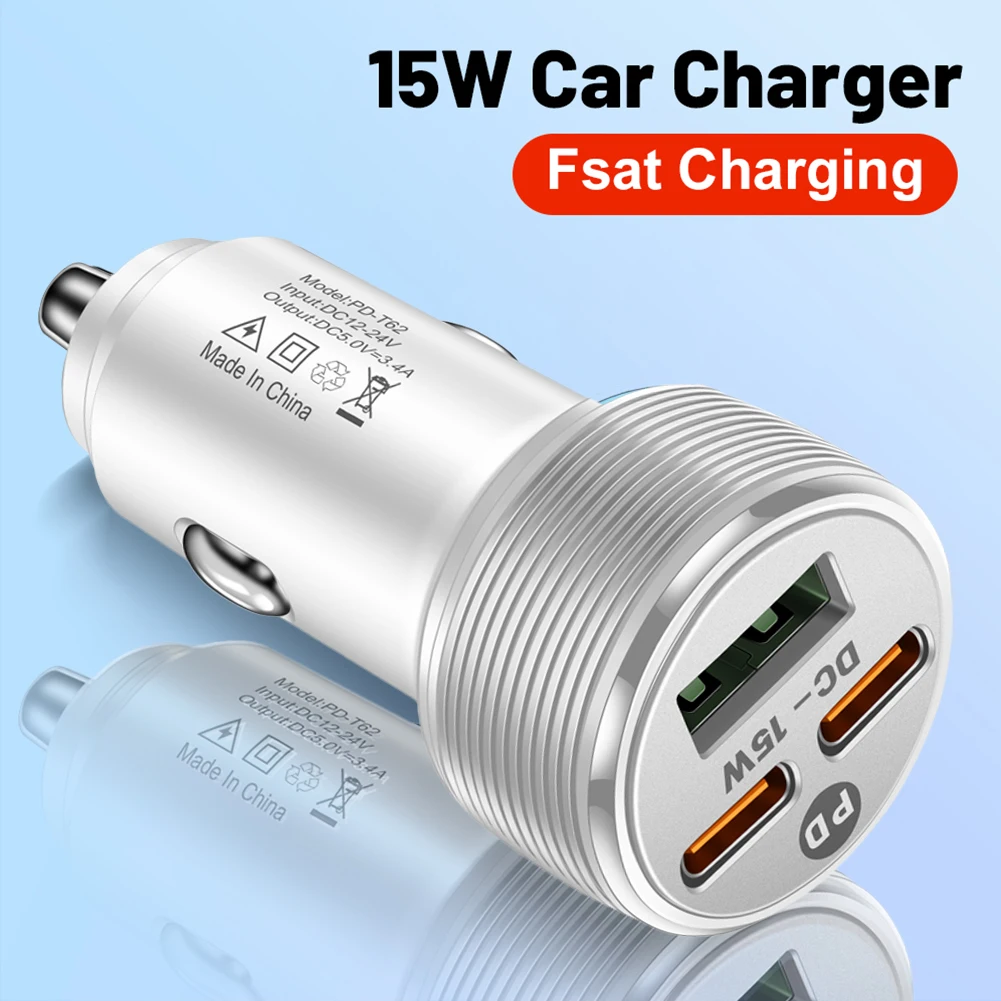

Автомобильное зарядное устройство 5В 3А, разветвитель DC 15Вт USB PD Type-C, адаптер для автоматической зарядки, 3 порта, портативный, для путешествий, для iPhone 14 Pro