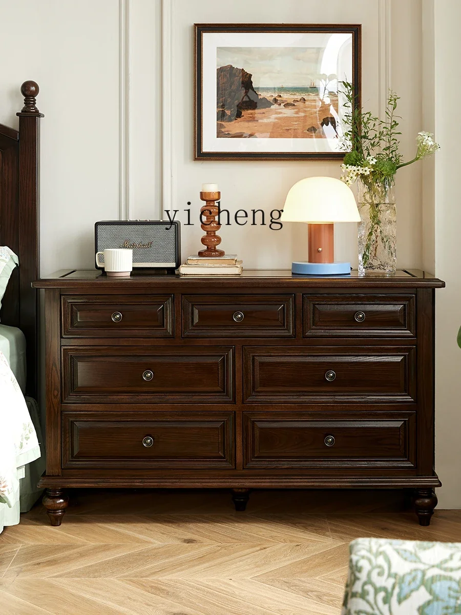 all solid wood seven chest cabinet living room wall chest rural pastoral retro bedroom storage cabinet