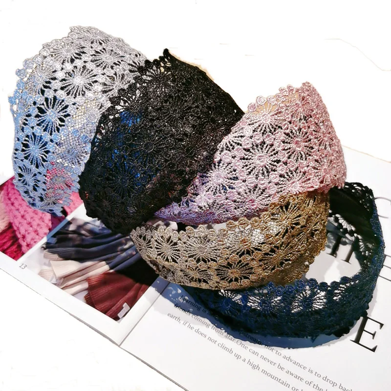 Lace crochet fabric wide anti slip women\'s headband