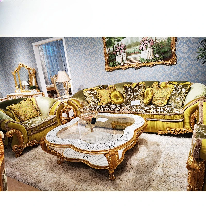 

Solid wood gold foil coffee table Italian large curved tea table villa clubhouse