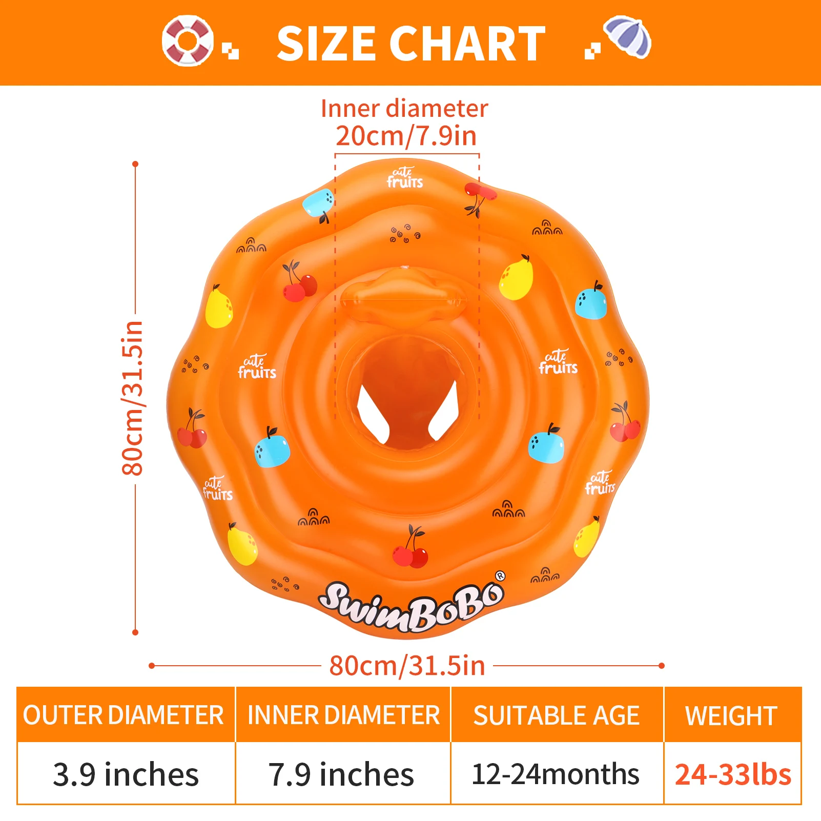 Swimbobo Nuovo aggiornamento Arancione Sicurezza Ampliare Bambino Gonfiabile Sedile da nuoto Galleggiante Lazyback Giocattolo d'acqua Anelli da nuoto per bambini Piscina