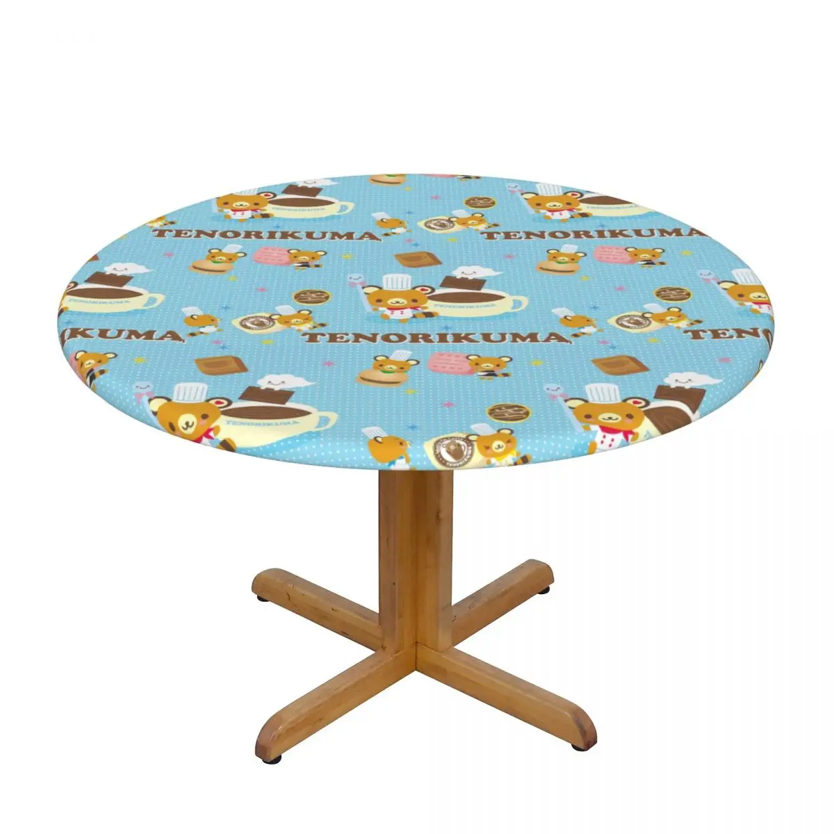 Custom Round Disney Cartoon Tenorikuma Sanrio Anime Bear Table Cloth Waterproof Tablecloth Table Cover Backed with Elastic Edge