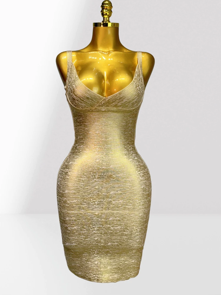 New Arrival: Women's Fashionable Gold-Embossed Tight-Fitting Sleeveless Bodycon Dress for Parties and Evenings