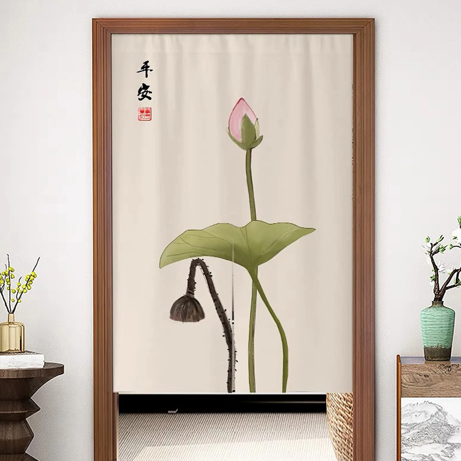 Chinese Style Door Curtain Half Doorway Hanging Noren Fabric Curtain Decoration Chinese Auspicious Red Door Curtain for Kitchen