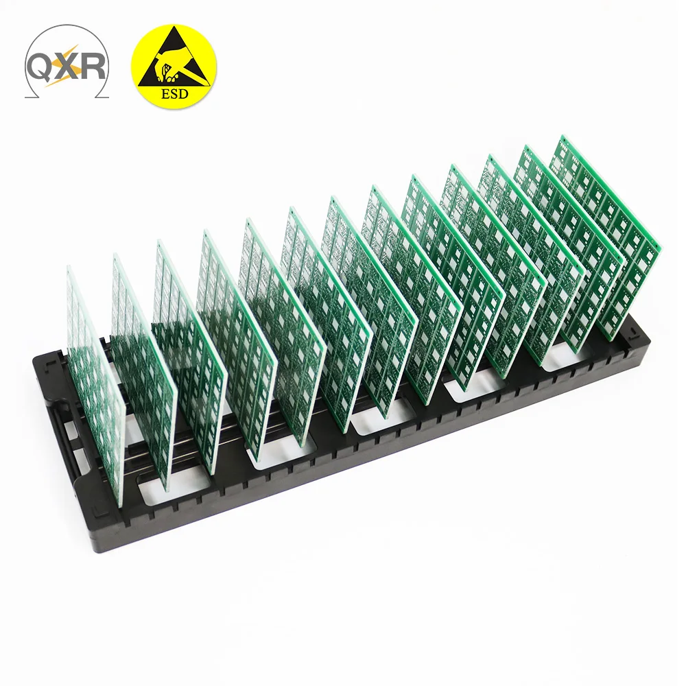 ESD Q-PC7  Safe PCB Storage Rack and Holder 435X160X30mm H-shape 25pcs Anti-static Plastic Black Tray