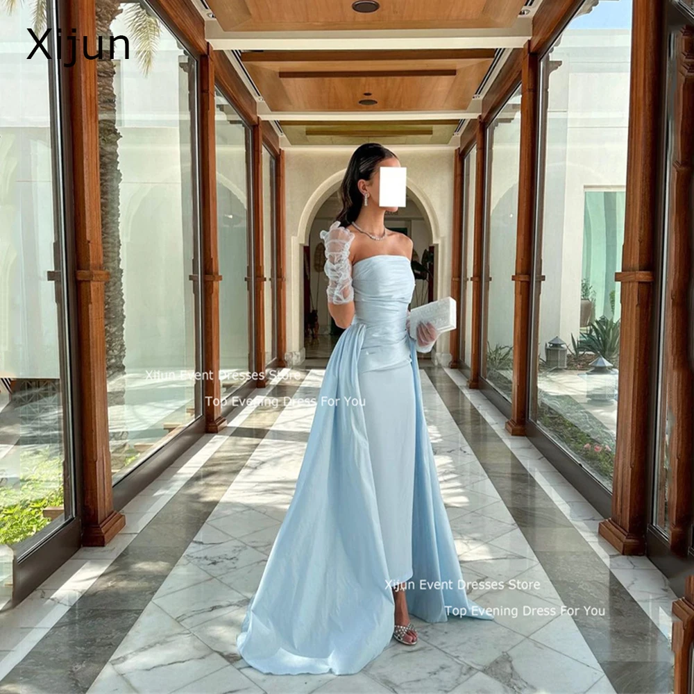 Xijun Baby Blue Satin Evening Dresses Mermaid Sleeveless Prom Dresses Saudi Arabric Long Prom Gowns 2024 For Women Party Dresses