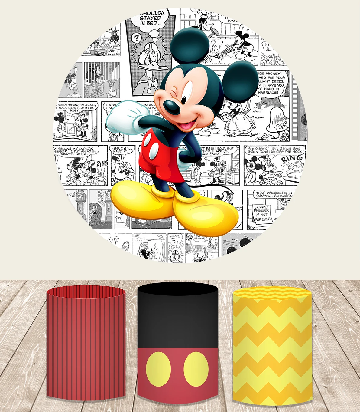 Disney Round Circle Photography Backgrounds Mickey Mouse Kids Birthday Party Backdrops Decoration for Baby Shower Party Supplies