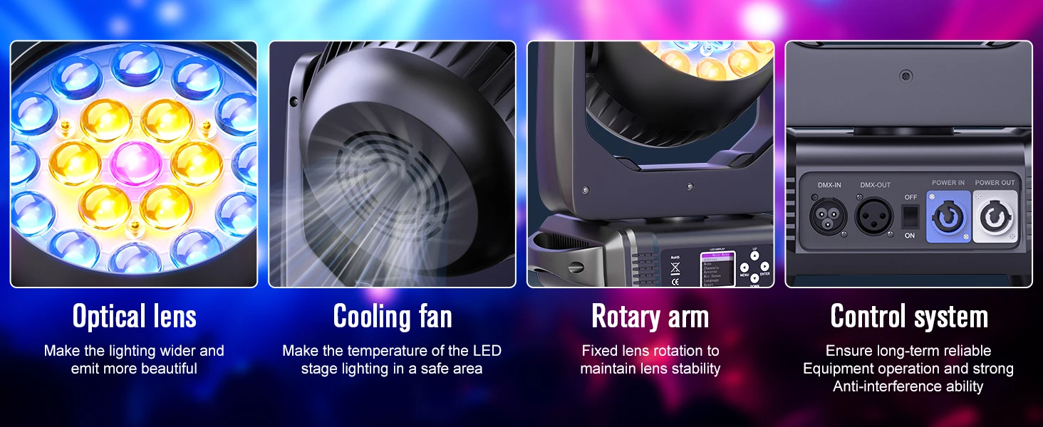 Yiflamefly 19x15W RGBW LED Beam Wash Zoom Moving Head Lights Hochwertige professionelle Bühnenbeleuchtung für DJ Disco Party KTV Bar – Detail 2