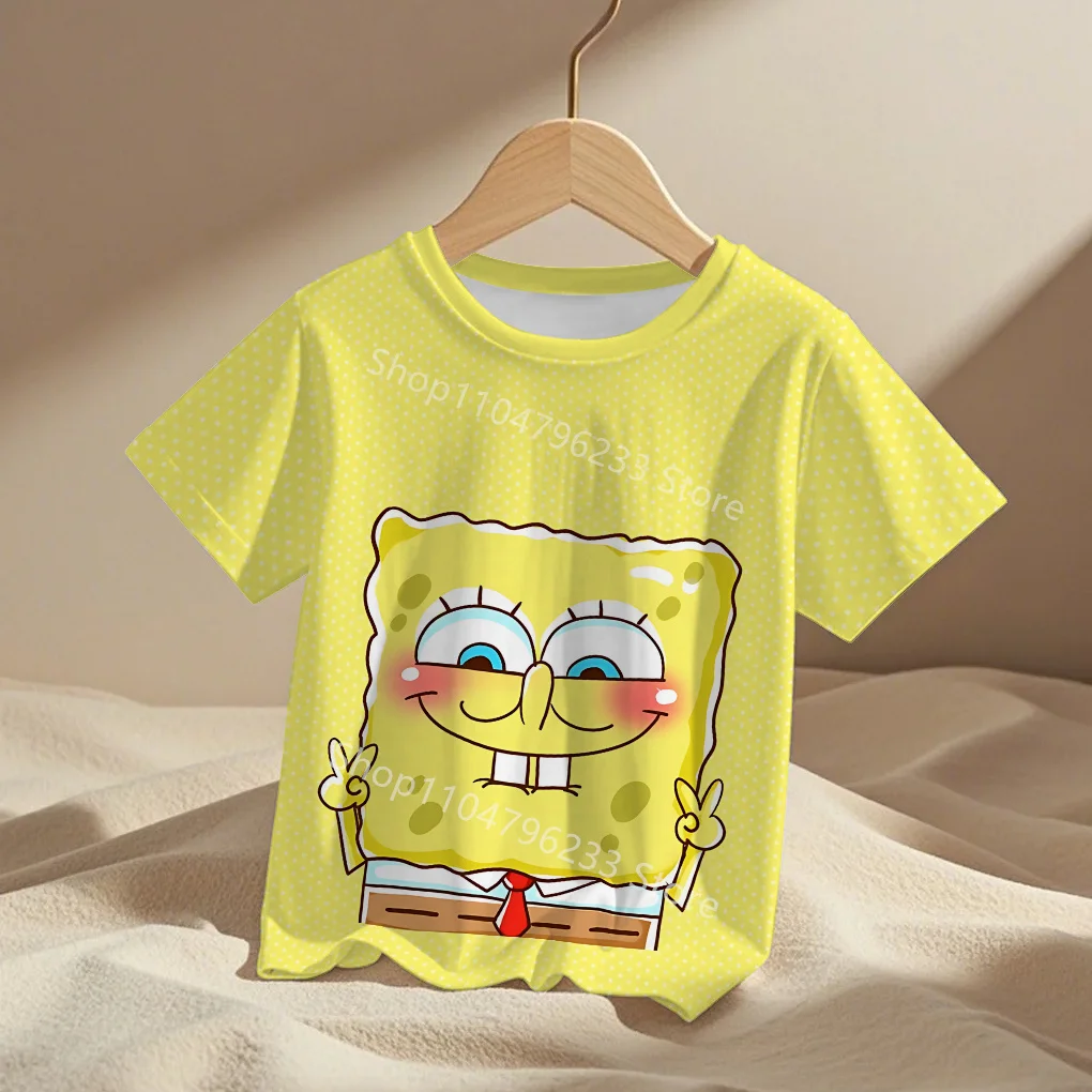 2025 Impresión 3D de dibujos animados lindos Bob Esponja ropa de bebé de 5 a 14 años ropa de exterior masculina para niños niño niña camiseta Top