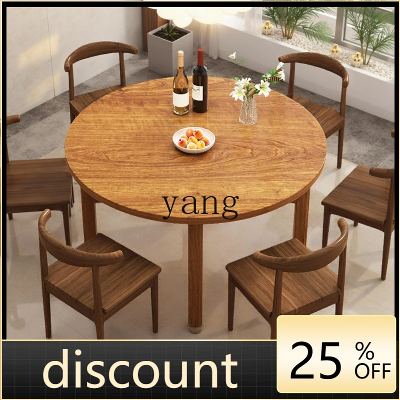 

LTT solid wood leg dining table and chair combination household and commercial restaurant size apartment round dining table