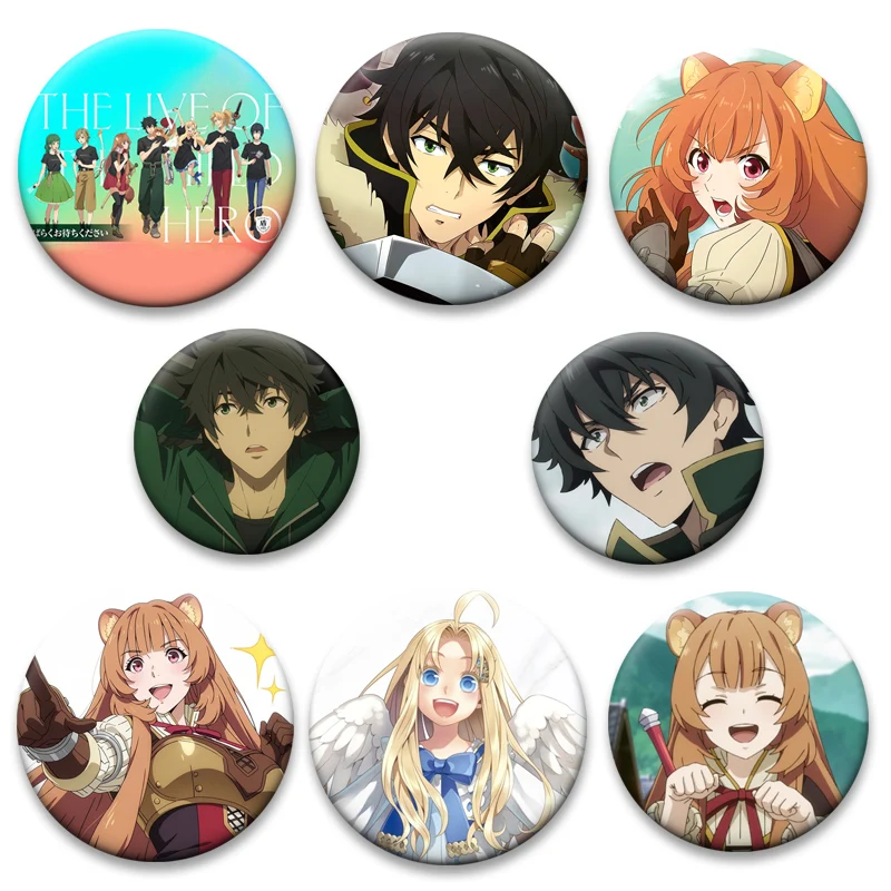 Anime The Rising of The Shield Hero Badge Naofumi Iwatani,Raphtalia Cartoon Lapel Pins Round Brooches for Backpack Accessories