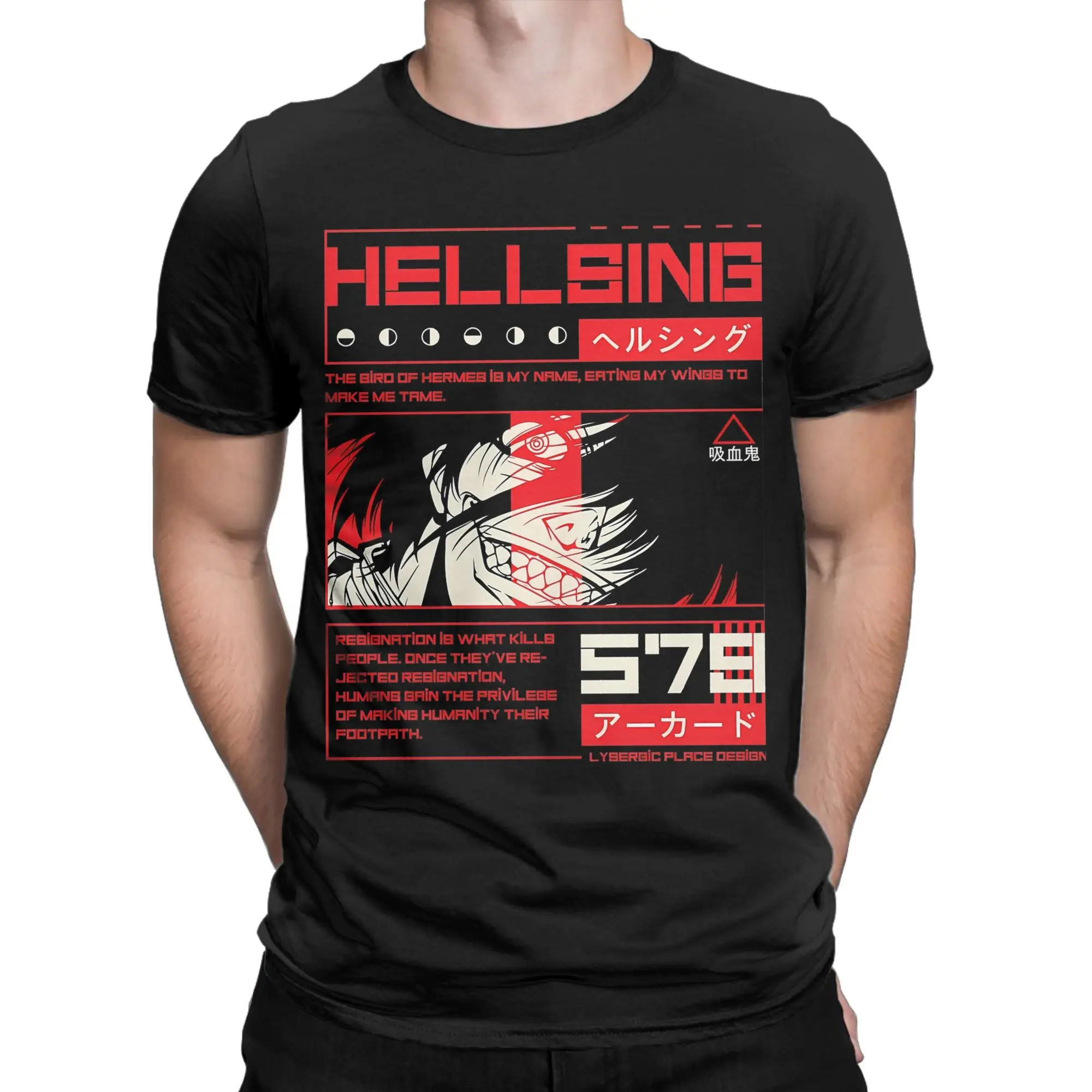 تي شيرت رجالي Alucard Hellsing تي شيرت إبداعي من القطن الخالص بأكمام قصيرة تي شيرت برقبة دائرية ملابس مقاس كبير #2