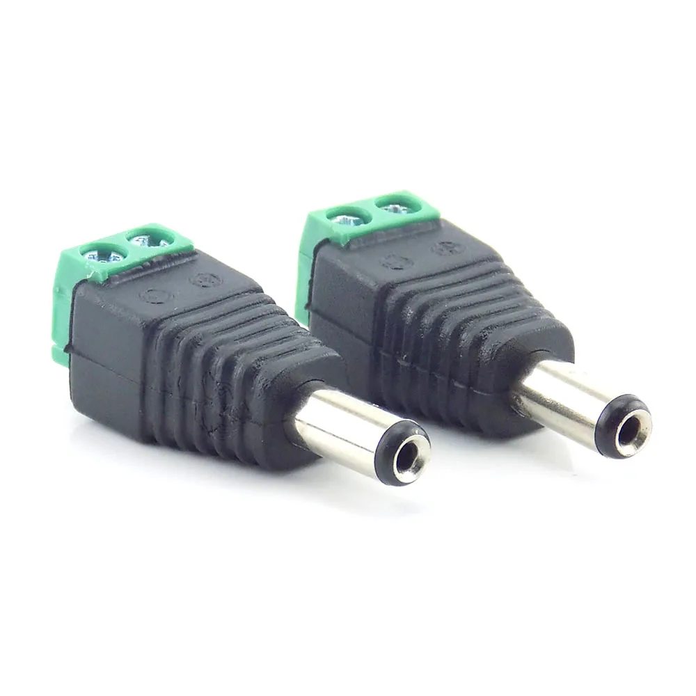 Connecteur de prise mâle CC, adaptateur d'alimentation, accessoires CCTV, système de sécurité de caméra vidéo, 2.1mm, 2 pièces