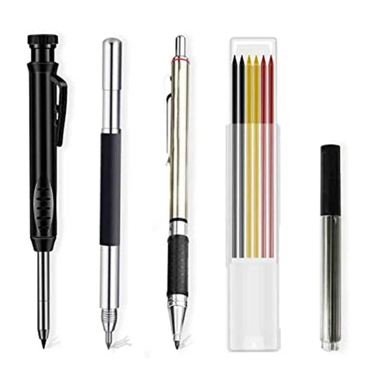 

Solid Carpenter Pencil Kit With 15 Refills,Mechanical Carpenter Pencil With Double Head Engraving Mark Pen