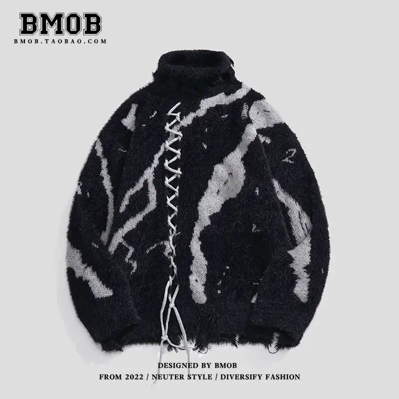 

Unsiex Knitting Sweater 2025 New Unique Drawstring Sweater Man Women Oversize Dark Style High Street Hip Hop Edgy Knitwear