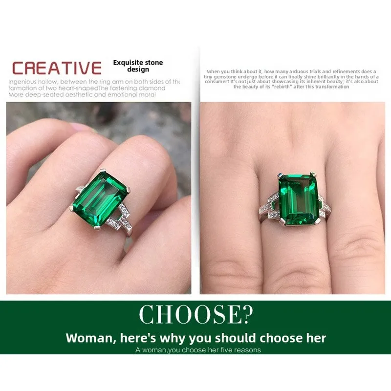Emerald ring made of 925 silver with colored gemstones plated with 18K white gold - elegant engagement jewelry for ladies