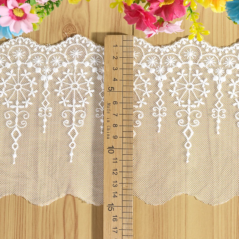 Floral Embroidered Cotton Tulle Lace Fabric, Pretty, Off White, Beige, Lace Trim, Dress, Costume Supplies, DIY Craft, 3Yards