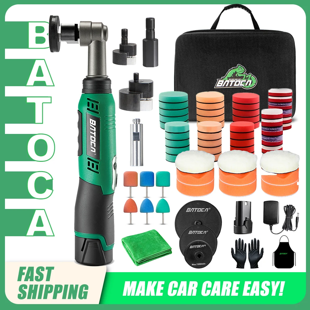 BATOCA S6 Cordless Mini Car Polisher With 2 Heads RO&DA Portable Handle Polishing Machine Kit for Auto Detailing Waxing 