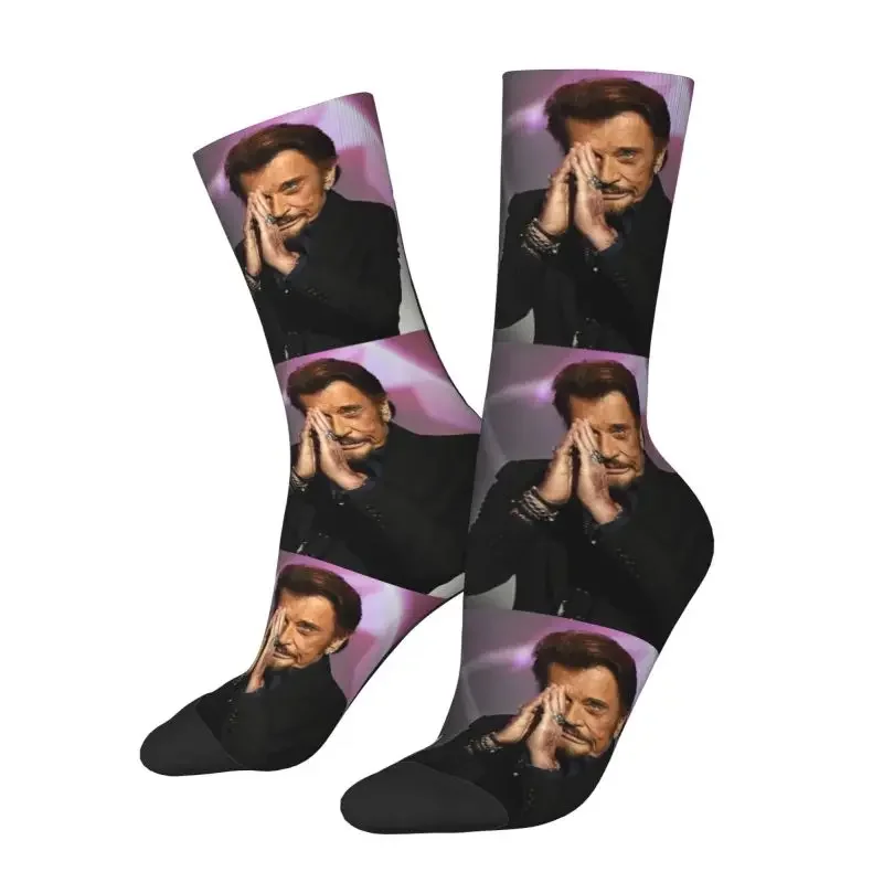 Kawaii Men's Rock Hallyday Dress Socks Unisex Comfortable Warm 3D Printed French Singer Music Crew Socks