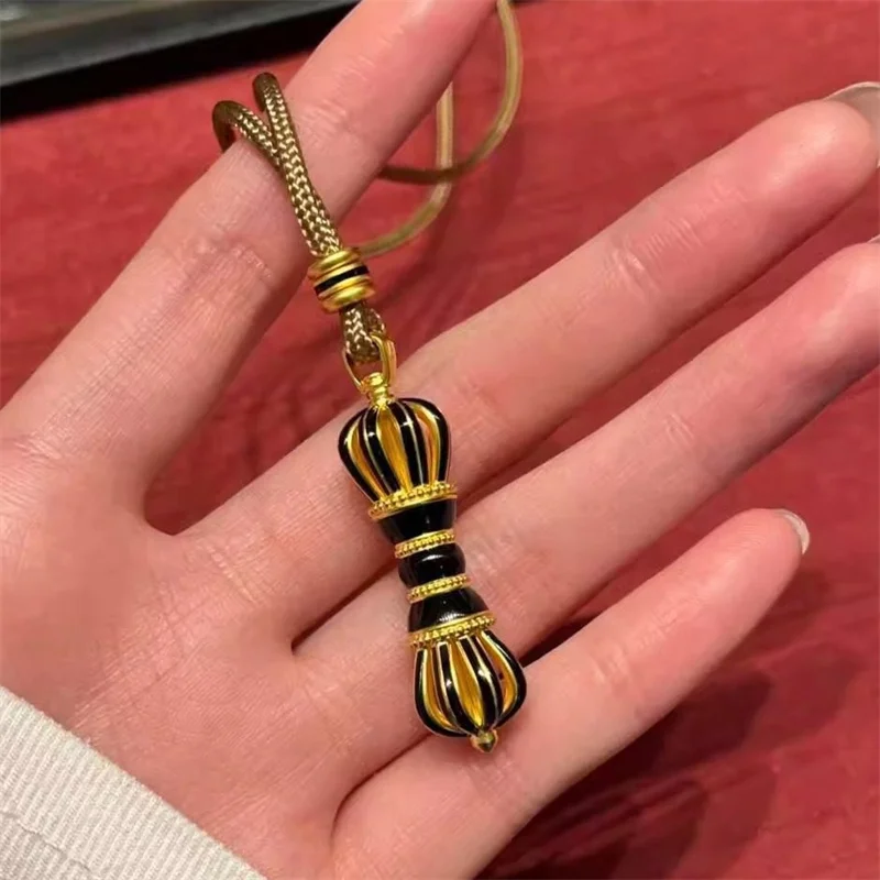 Blessing Mysterious Black Vajra Pestle Pendant For Men Jewelry Ethnic Style Nine Legged Vajras Necklace Women Amulet Accessories