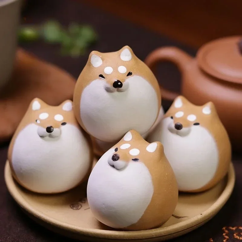 Shiba Inu Tea Pet, Covered Handle Piece, Handmade Yixing Original Mine Purple Clay Cute Tea Set, Tea Ceremony