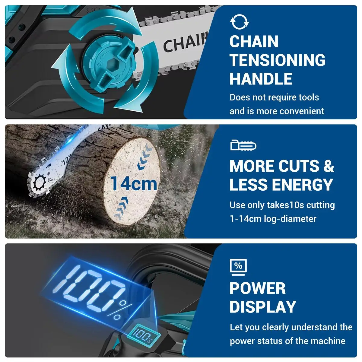 Drillpro Brushless Electric Chainsaw Oil Adjustment Woodworking Power Tool Graden 12Inch Cordless Chainsaw for Makita Battery