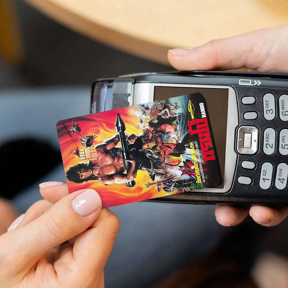 الفيلم الكلاسيكي رامبو أول الدم بوكر ملصق فيلم الشريط الجلد لبطاقة الائتمان بطاقة الخصم الكرتون ملصقات مقاومة للماء رقاقة صغيرة #6