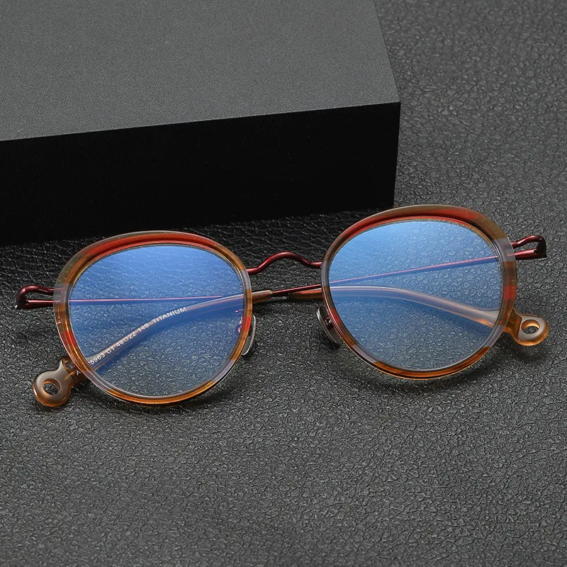 

New Pure Titanium Plate Circular Retro Flat Mirror Can Be Equipped with Myopia Anti Blue Light Prescription Glasses Men Women