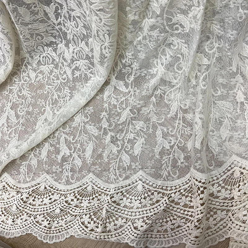 

Water-soluble lace embroidery with hollow 3D floral cotton thread mesh fabric for wedding skirts children's clothing tablecloth
