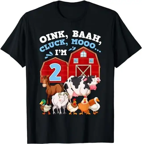 Oink Baah Cluck Mooo I'M 2 Farm Animal Bday Party 2Nd T Shirt Sweat 48654