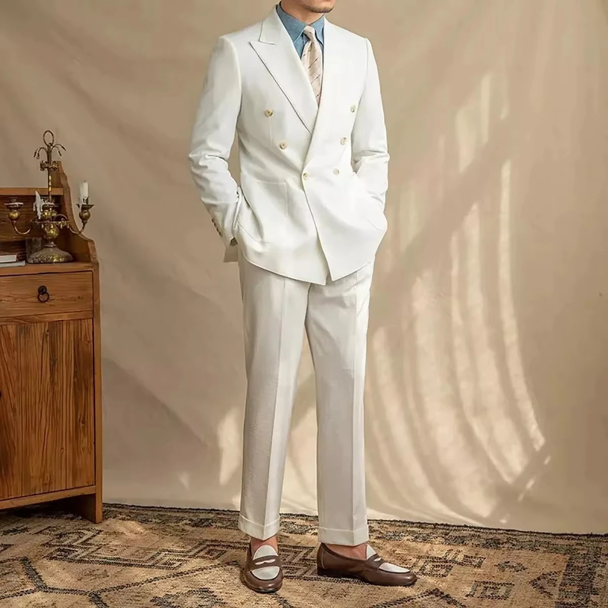 

Двухпуговичный мужской костюм Slim Fit, деловой костюм из 2 предметов: пиджак и брюки, металлические пуговицы, однотонный мужской комплект.