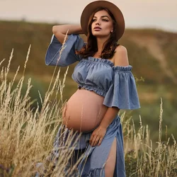 Women's Boho Two-Pieces Dress  Muslin Vintage Top and Skirt  Dress for The Maternity Photo Props  Pregnancy