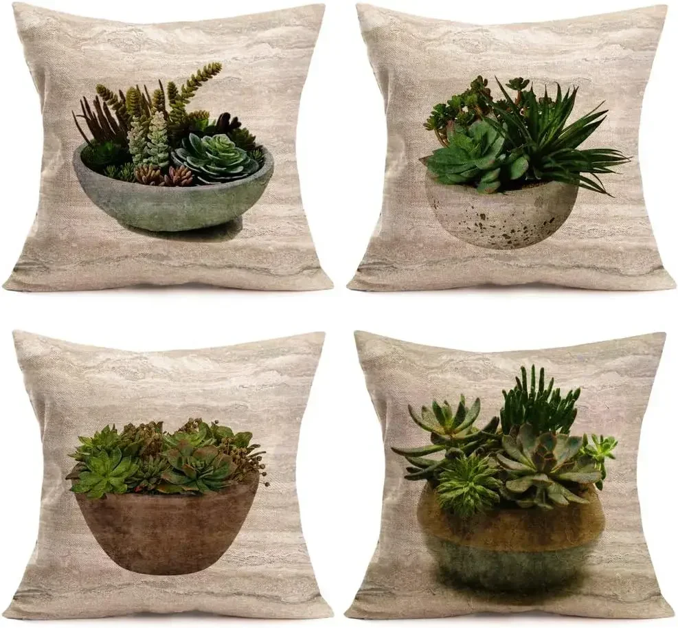 Succulent Bonsai Throw Pillow Cover Decorative Home Office Pillowcase Linen Square Cushion Cover