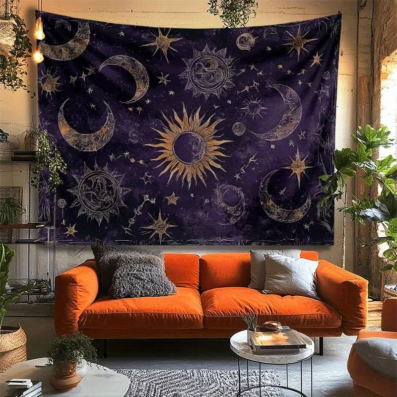 VIKAMA خمر السماء المرصعة بالنجوم نسيج الشمس القمر والنجمة نمط غرفة المعيشة أريكة خلفية الجدار الشنق البوهيمي نمط غرفة ديكور #3