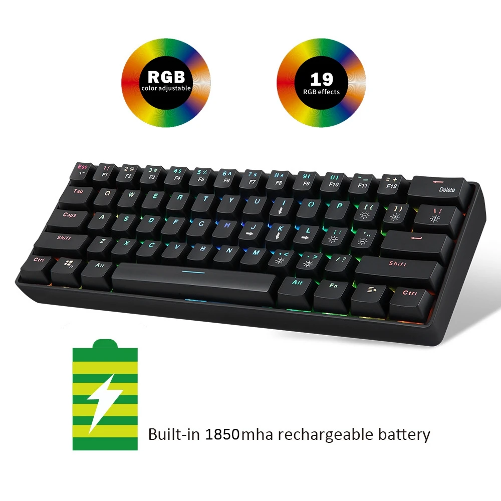 Механическая клавиатура YK600, 61 клавиша, RGB подсветка, 2,4 ГГц + Проводная Двухрежимная компактная механическая клавиатура 60% (русская версия)