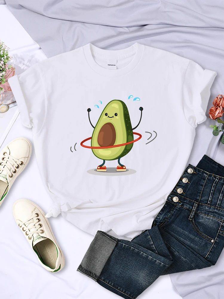 Fruit Avocado Doing Sport Womens T Shirts Hip Hop Harajuku Short Sleeve Soft Breathable Tee Clothing Summer Casual Female Tops