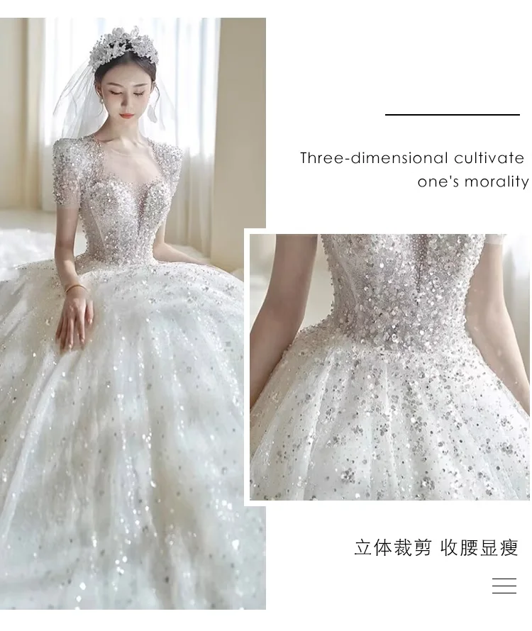 PRXD-230#Luxury Wedding Dress Sequin Diamond Inlay New In 2023 Bride Marriage Cheap Wholesale Lace Customized Up Plus Size