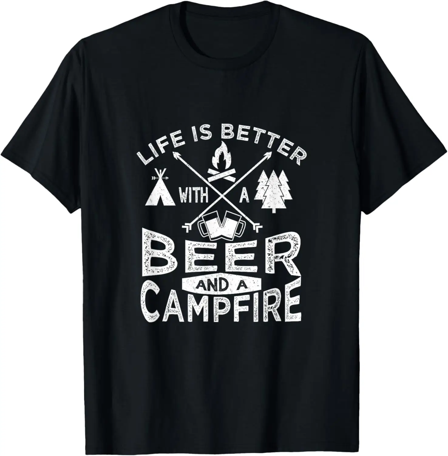 Camping Beer Life Love Campfire T-Shirt 100% Cotton Trendy Y2K Short-Sleeve Tee-Soft, Quick-Drying, Moisture-Wicking; Ideal