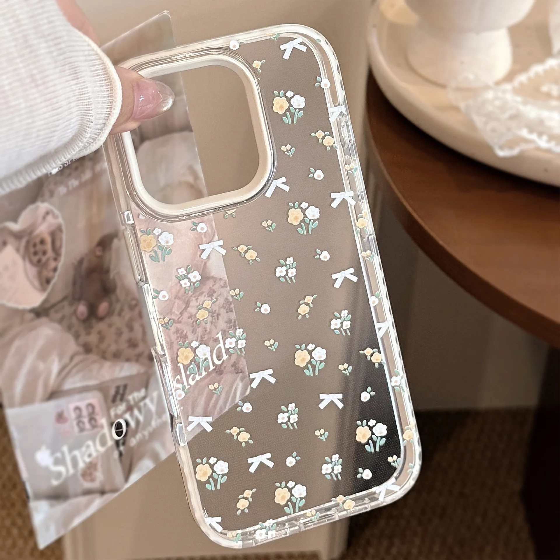 Koreanische Vollbild-gelbe Blume, klare weiche Handyhülle für iPhone 12, 13, 14, 15, 16, Pro Max, transparente, stoßfeste Schutzhülle