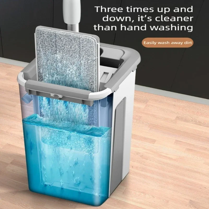 Hands Free Self Cleaning Flat Mop Bucket Set, Household Flatbed Floor Mop for Wooden & Hard Floors
