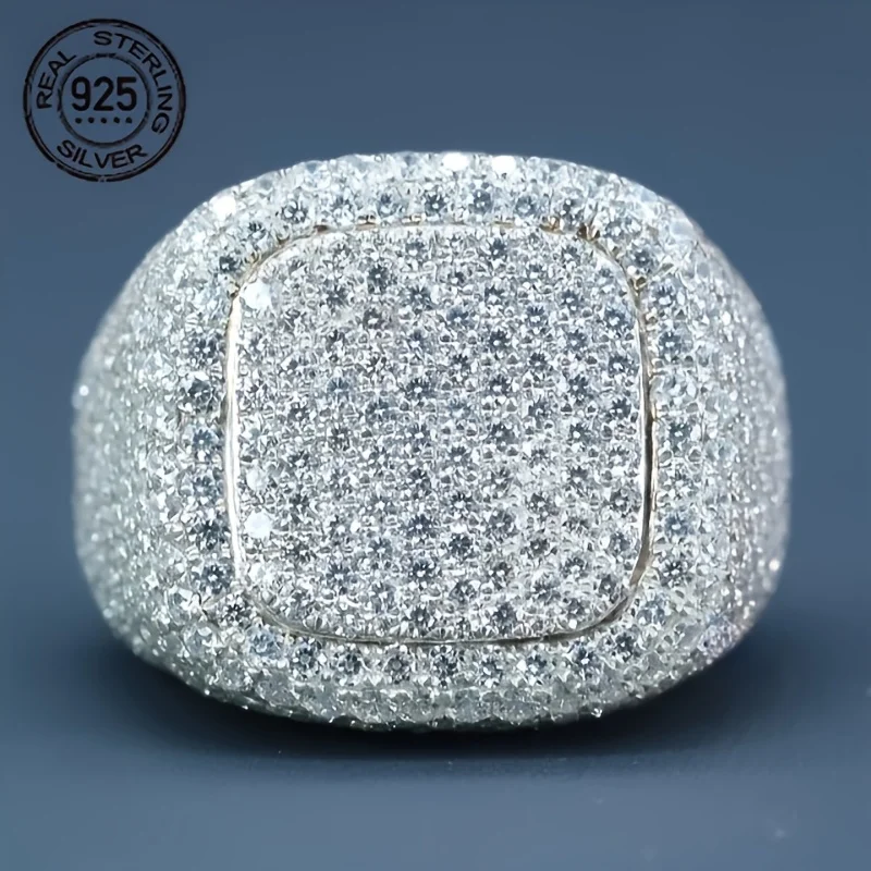 

Модное роскошное кольцо S925 S925, серебристое, белое, позолоченное, ледяное, двухслойное, в стиле хип-хоп, мизинец для мужчин, подарок для него