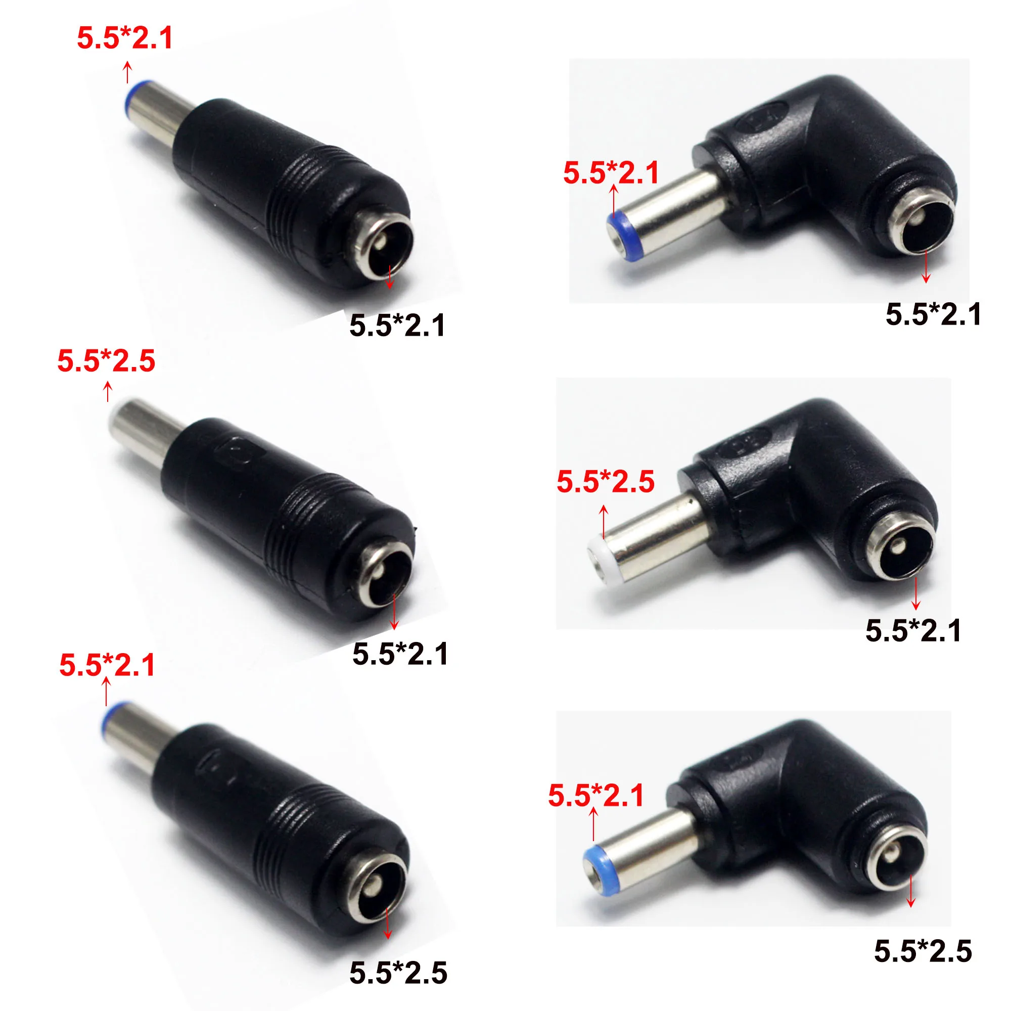 1Pcs Connector For Dc Power Adapter Connector Plug Conversion Head Jack Female Socket 5.5*2.5/2.1mm Turn To Male 5.5*2.1/2.5mm
