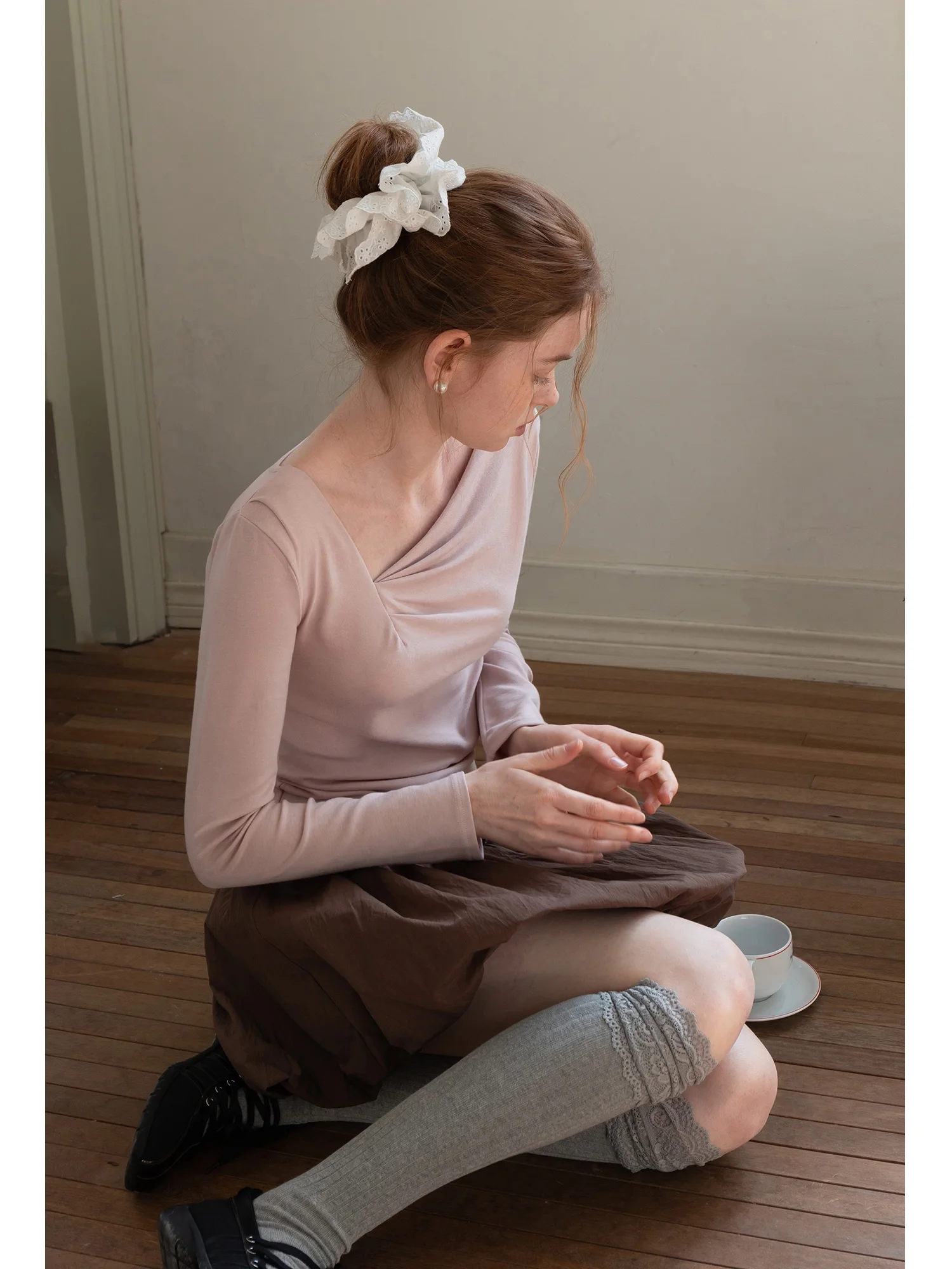 

Eggka Women's Long Sve T-irt Asymmetric Ne Design Slim Fit Pure Color Casual Sle Spring Faion Top