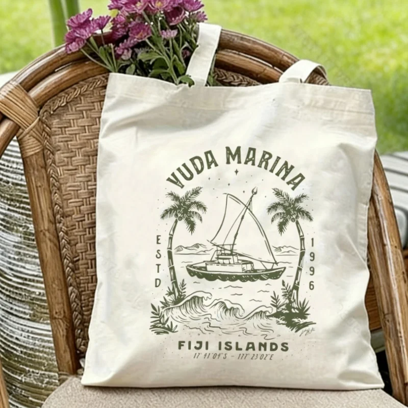 

1PC "Yuda Marina Fiji Islands" Vintage Sailboat Canvas Tote Eco-friendly Reusable Shoulder Bag
