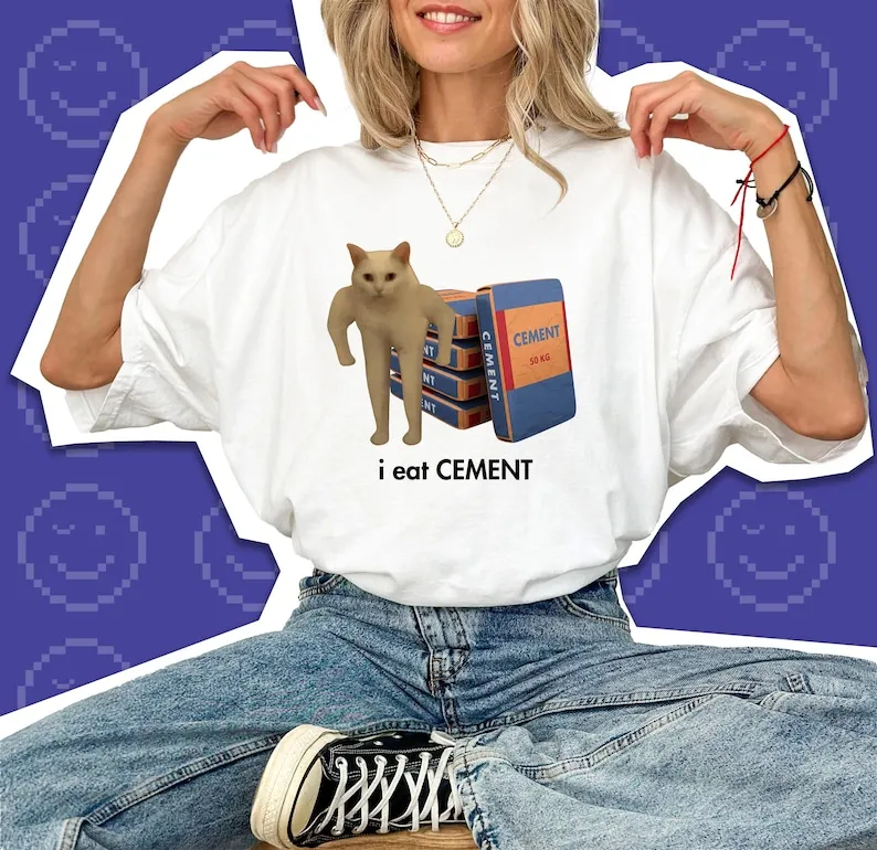 أنا أكل الاسمنت القط ميمي الإنترنت الفكاهة تي شيرت مضحك Absurd نكتة تي شيرت القمامة آخر الجمالية الجرافيك تي شيرت غبي هدية محرج #3