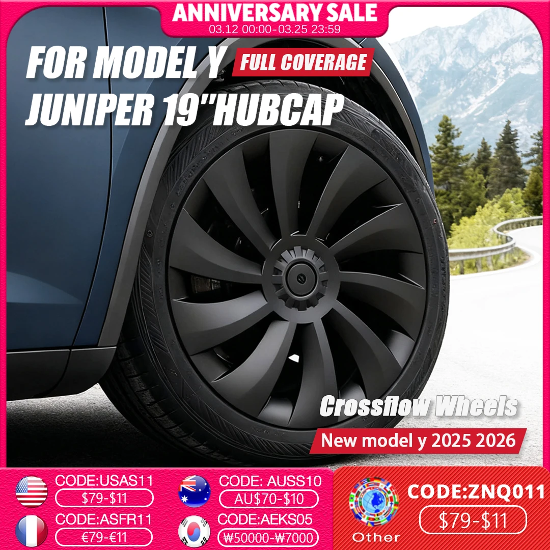 

4PCS Hub Cap For Tesla Model Y 19 Inch Juniper Auto Full Cover Performance Replacement Crossflow Wheel Cap Car Accessories 2025