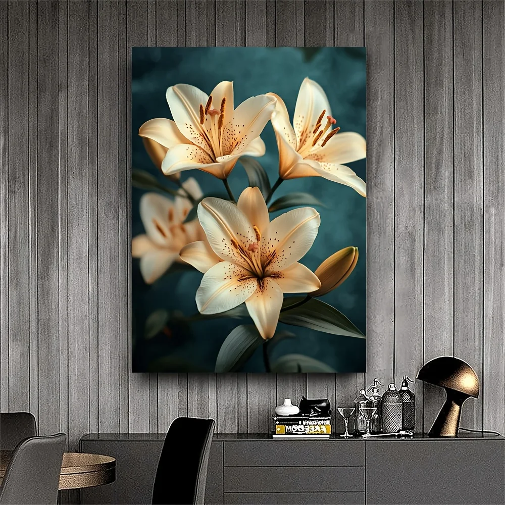 (No frame)1pc, [2D Flat] with Frame, 12x16inch Lily Flower Stem Close Up Canvas Print Wall Art, Modern Floral Design Home Dec